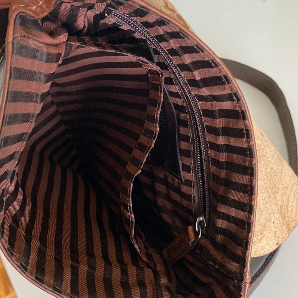 Jack Georges Savio Horseshoe Crossbody Bag Buffalo Leather Brown Cream - Picture 11 of 11